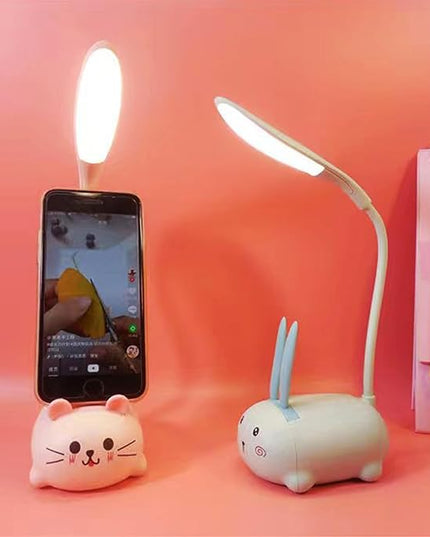 LED Kids Lamp, Mini Cat Table Lamp, Portable LED Night Light, Cute Desk Lamp, Foldable USB Rechargeable Reading Light Children's Bedroom (Blue) - LeafyLoom