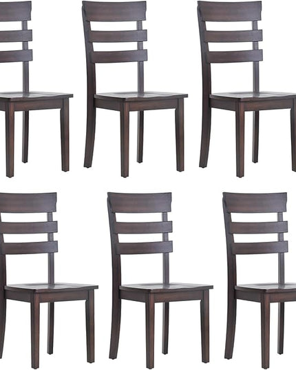 COLAMY Wooden Dining Chairs Set of 6, Ladder High Back Kitchen Side Chair, Farmhouse Armless Dining Room Chairs with Adjustable Foot Pegs, Cherry - LeafyLoom