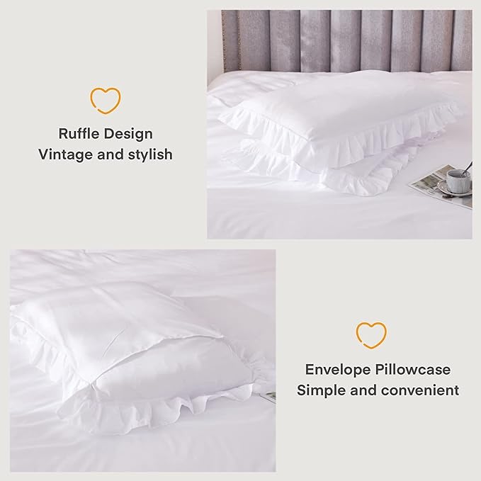 Andency White Comforters Queen Size, 3 Pieces Solid Shabby Chic Farmhouse Bedding Comforters & Sets, Lightweight Fluffy All Season Soft Down Alternative Bed Set for Women Men - LeafyLoom