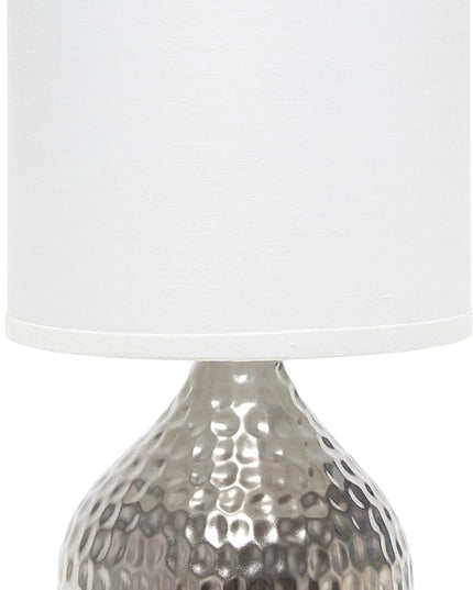 Simple Designs LT2073-SVW Mini Hammered Texture Silver Drip Table Lamp with White Shade - LeafyLoom