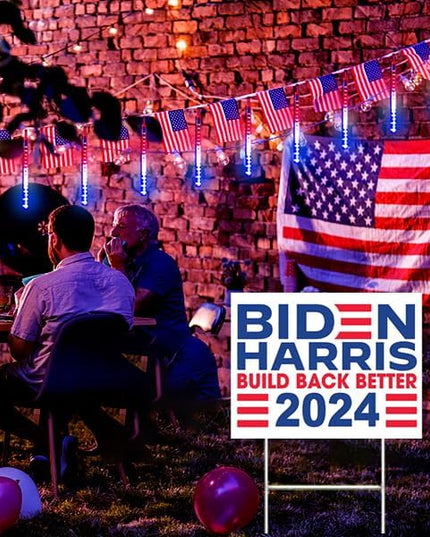 Kwaiffeo 4th of July Decorations Outdoor, Red White Blue Meteor Shower Lights for Independence National Memorial Day, Patriotic Flag Lights for 2024 American President Election Campaign, 8 Tubes Kwaiffeo