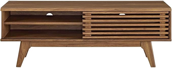 Modway Render 48" Mid-Century Modern Low Profile Media Console TV Stand, 48 Inch, Walnut - LeafyLoom