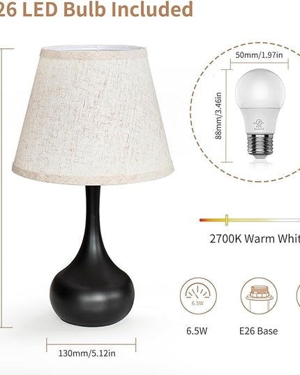 Touch Bedside Lamp Set of 2, Farmhouse 3-Way Dimmable Table Lamps for Nightstand with Fabric Shade, Desk Lamp for Reading, Bedroom, Livingroom, Office - LeafyLoom