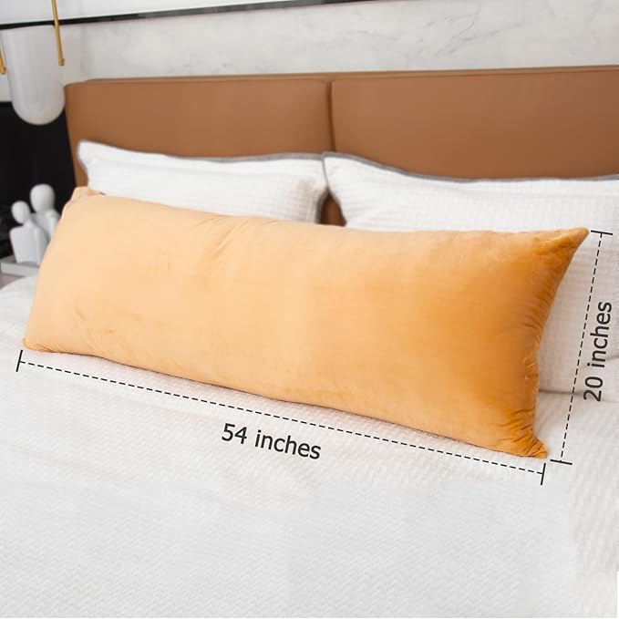 Body Pillows for Adults, Long Pillow for Bed, Firm Large Body Pillow with Velvet Cover for Side Sleeper, 20x54 Inches (Brown) - LeafyLoom