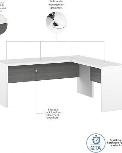 Bush Business Furniture Echo L Shaped Computer Desk, 72W, Pure White and Shiplap Gray - LeafyLoom