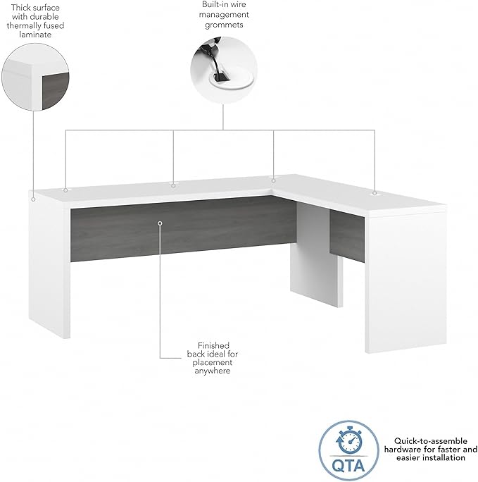 Bush Business Furniture Echo L Shaped Computer Desk, 72W, Pure White and Shiplap Gray - LeafyLoom