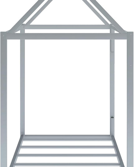 Metal Twin Size Montessori Floor Bed for Kids,Floor Bed Twin,House Bed with Slats for Boys Girls,Metal House Shape Platform Bed,No Spring Box Required,Silver - LeafyLoom