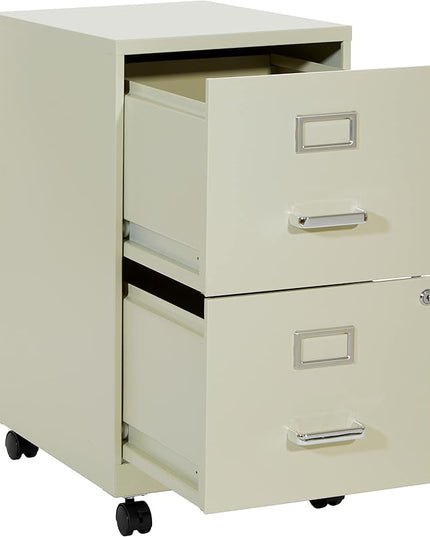 OSP Home Furnishings 2 Drawer Mobile Locking Metal File Cabinet, Tan - LeafyLoom