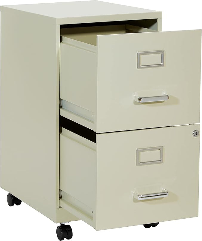 OSP Home Furnishings 2 Drawer Mobile Locking Metal File Cabinet, Tan - LeafyLoom