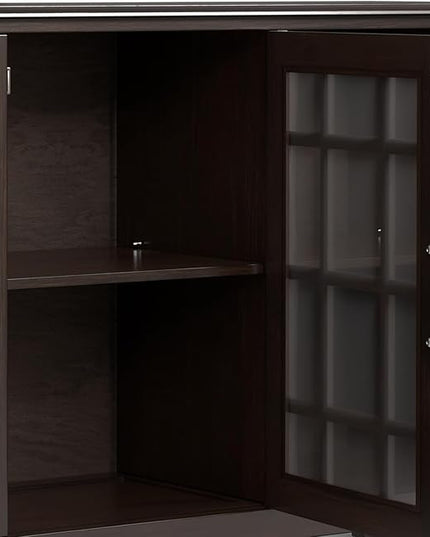 SIMPLIHOME Connaught SOLID WOOD 60 inch Wide Traditional Wide Storage Cabinet in Chestnut Brown for The Living Room, Entryway and Family Room - LeafyLoom