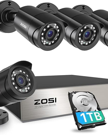 ZOSI 3K Lite Security Camera System with AI Human Vehicle Detection,H.265+ 8CH HD TVI Video DVR Recorder with 4X HD 1920TVL 1080P Indoor Outdoor Weatherproof CCTV Cameras,Remote Access,1TB Hard Drive ZOSI