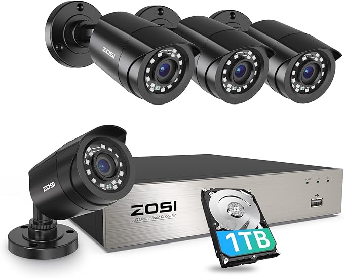 ZOSI 3K Lite Security Camera System with AI Human Vehicle Detection,H.265+ 8CH HD TVI Video DVR Recorder with 4X HD 1920TVL 1080P Indoor Outdoor Weatherproof CCTV Cameras,Remote Access,1TB Hard Drive ZOSI