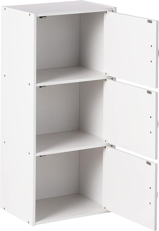 Hodedah Heavy Duty Engineered Wooden 3 Door Enclosed Multipurpose Storage Cabinet with Included Hardware for Easy Assembly, White - LeafyLoom