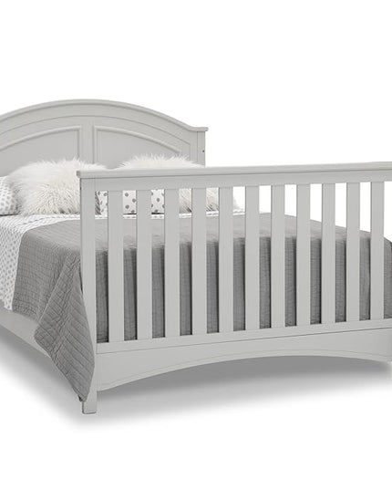 Delta Children Perry 6-in-1 Convertible Crib - Greenguard Gold Certified, Moonstruck Grey + Simmons Kids Radiant Sky Dual Sided Baby Crib Mattress and Toddler Mattress (Bundle) - LeafyLoom