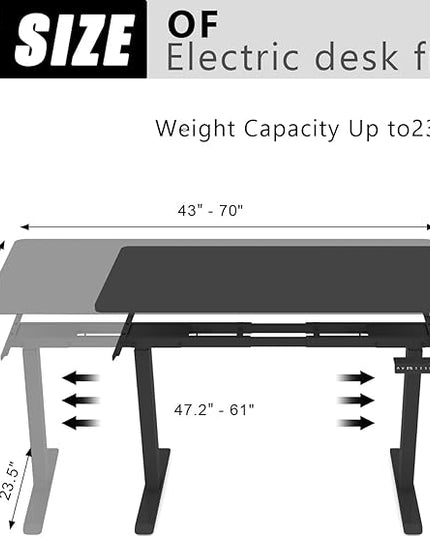 Standing Desk Frame with Dual Motor- Adjustable Desk Legs Height of 27.6" to 46.1", Electric Desk Base for Desktop 43" to 70", Sit Stand Desk Leg with Memory Controller(Black Frame only) - LeafyLoom