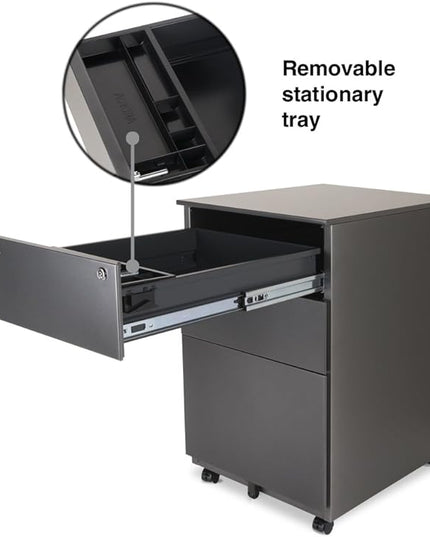 Aurora Modern SOHO Design 3-Drawer Metal Mobile File Cabinet with Lock Key Sliding Drawer, Fully Assembled, Metallic Charcoal - LeafyLoom