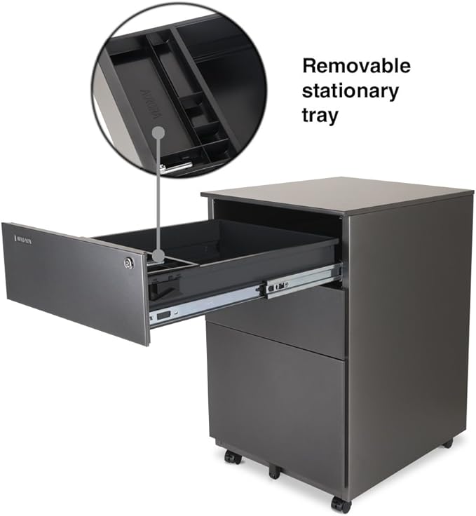 Aurora Modern SOHO Design 3-Drawer Metal Mobile File Cabinet with Lock Key Sliding Drawer, Fully Assembled, Metallic Charcoal - LeafyLoom