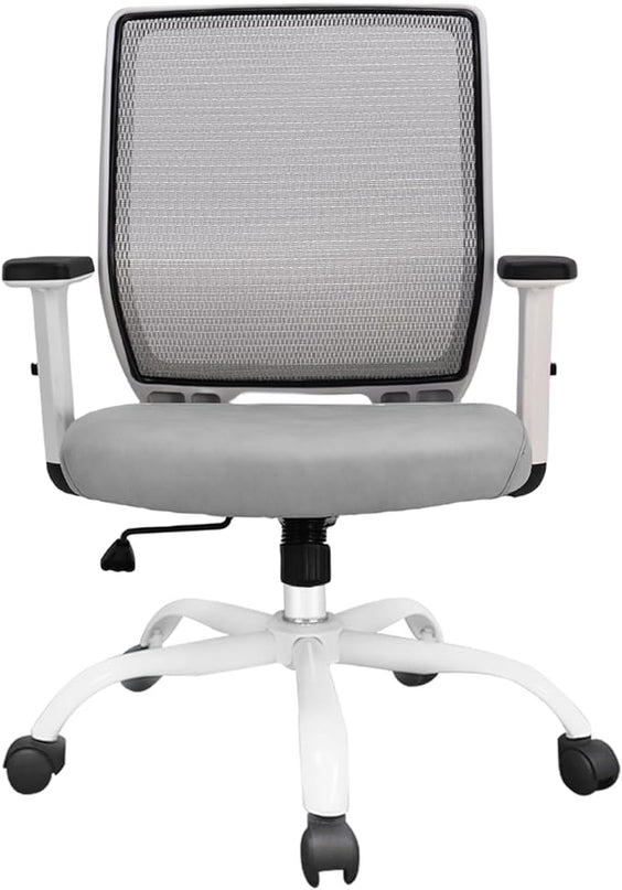 Schwake Ergonomic Office Chair Home Mesh Desk Chair with Adjustable Arms - Mid Back Computer Chairs for Adults - Swivel Task Chair Comfortable for Home Office (White &Grey) - LeafyLoom