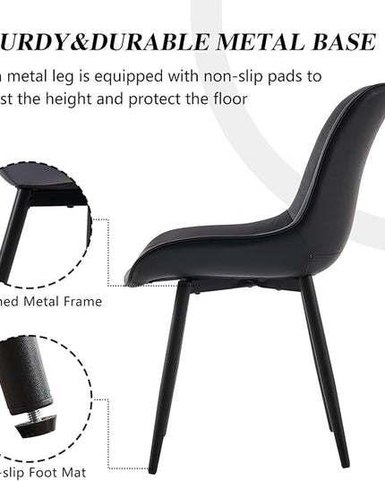YOUNIKE Black Dining Chairs set of 2 with High Backs Mid Century Modern Kitchen & Dining Room Chairs PU Faux Leather Upholstered sillas de comedor Comfortable Large Padded Accent Chair with Metal Legs - LeafyLoom