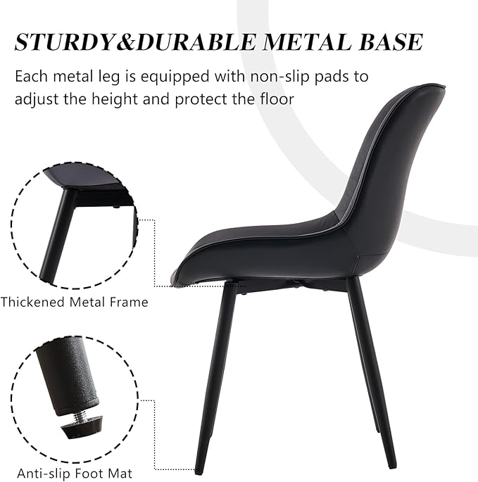 YOUNIKE Black Dining Chairs set of 2 with High Backs Mid Century Modern Kitchen & Dining Room Chairs PU Faux Leather Upholstered sillas de comedor Comfortable Large Padded Accent Chair with Metal Legs - LeafyLoom