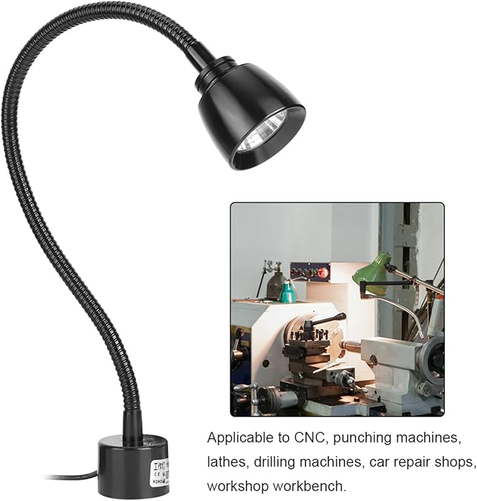 CHICIRIS 7W LED Machine Tool Lamp, Metal LED Working Light with Magnetic Base, Flexible Gooseneck Work Lamp, for Reading Lamp, Headboard CNC Punching Machine US Plug - LeafyLoom