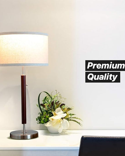 Brightech Carter LED Bedside Lamp - Compact Table & Desk Reading Lamp for Bedroom, Living Room, Office - Modern Nightstand & Side Lamp with Soft Ambient Light - Stainless Steel & Wood Finish - LeafyLoom