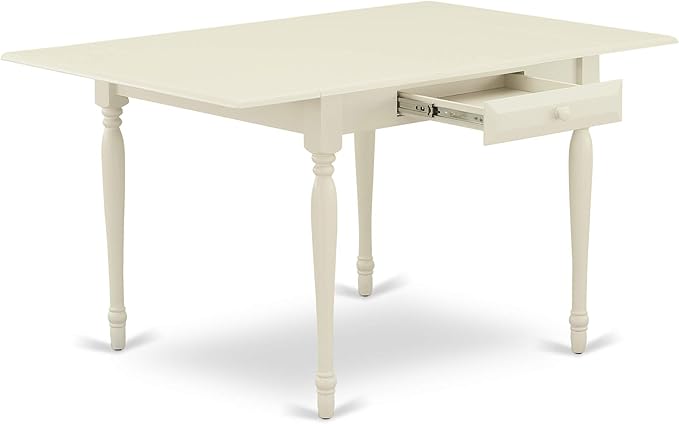 East West Furniture Monza Dining Rectangle Wooden Table Top with Dropleaf & Stylish Legs, 36x54 Inch, Linen White - LeafyLoom