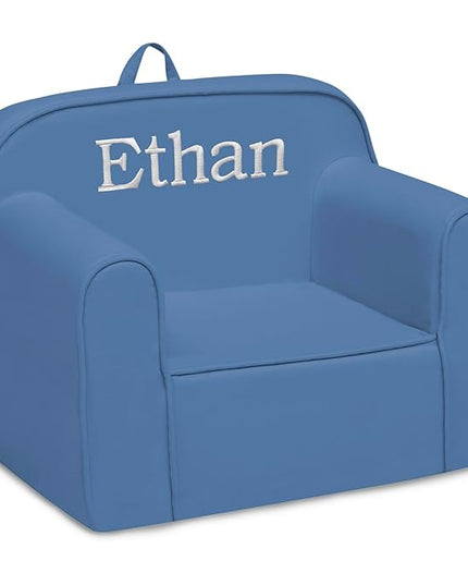 Delta Children Personalized Cozee Chair - Customize with Name – Foam Kids Chair for Ages 18 Months and Up, Indigo - LeafyLoom