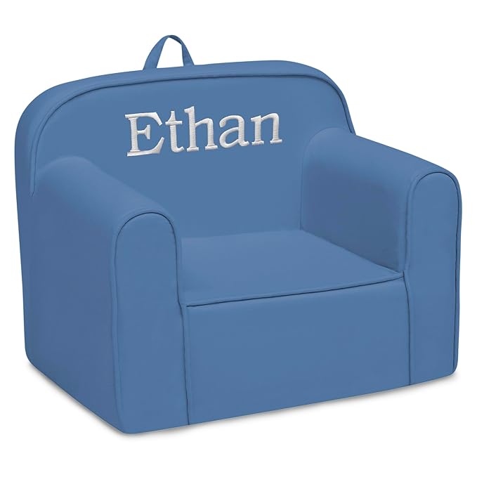 Delta Children Personalized Cozee Chair - Customize with Name – Foam Kids Chair for Ages 18 Months and Up, Indigo - LeafyLoom