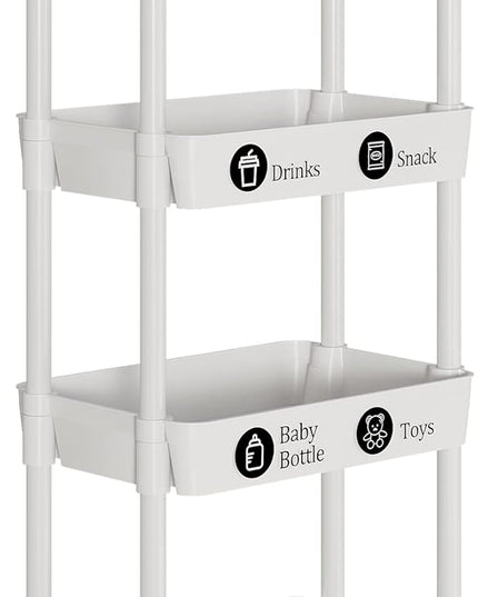 4-Tier Storage Cart,Multifunction Utility Rolling Cart Kitchen Storage Organizer,Mobile Shelving Unit Cart with Lockable Wheels for Bathroom,Laundry,Living Room,With Classified Stickers,White - LeafyLoom