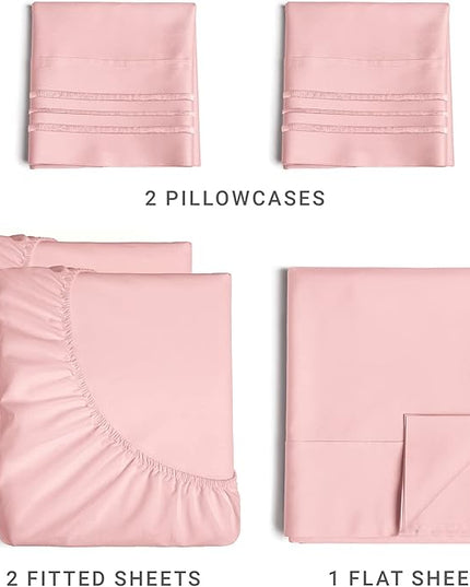Split King Size 5 Piece Sheet Set - Comfy Breathable & Cooling Sheets - Hotel Luxury Bed Sheets for Women & Men - Deep Pockets, Easy-Fit, Soft & Wrinkle Free Sheets - Baby Pink Oeko-Tex Bed Sheet Set - LeafyLoom
