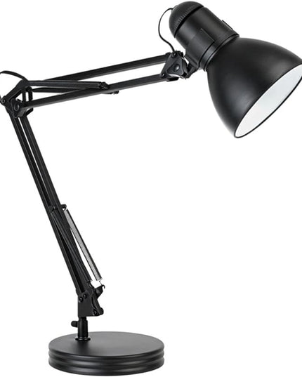 Globe Electric 5698601 28" Heavy Base Top Moving Spring Balanced Swing Arm Desk Lamp, Black, On/Off Rotary Switch on Shade, Office Decor, Reading Light, Home Essentials, Room Lighting - LeafyLoom
