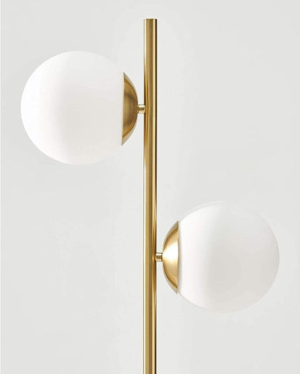 Brightech Sphere Floor Lamp for Living Room, Mid-Century Modern 2 Globe Pole Light for Bedroom, Bright LED Standing Lamps for Offices, Contemporary Living Room Décor – Gold/Antique Brass - LeafyLoom