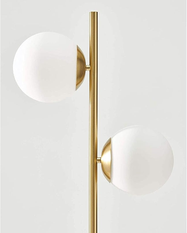 Brightech Sphere Floor Lamp for Living Room, Mid-Century Modern 2 Globe Pole Light for Bedroom, Bright LED Standing Lamps for Offices, Contemporary Living Room Décor – Gold/Antique Brass - LeafyLoom