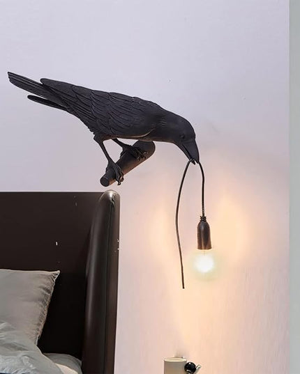 Raven Desk Lamp, Art Deco Raven Lamp, Bird Lamp, Resin LED Bird Light with Plug for Bedroom/Office/Living Room/Farmhouse (Left) - LeafyLoom