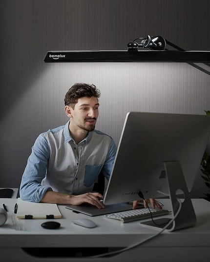 LED Architect Desk Lamp with Clamp, Metal Swing Arm 2000 Lumens Dimming Office Table Lamp for Task Work Drafting Reading Desktop, 117PCS Bright LEDs, 24W Workbench Lamp(Black) - LeafyLoom