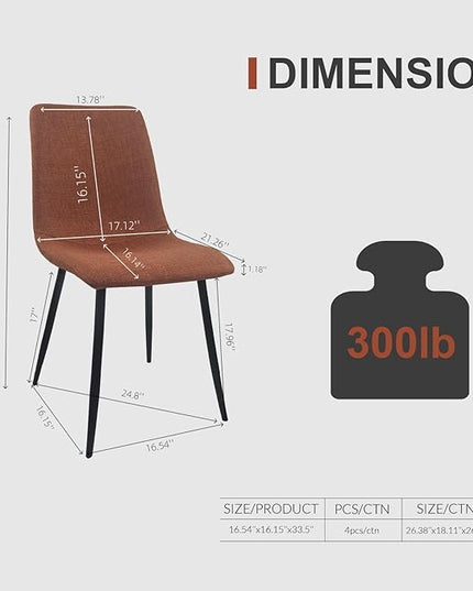 NicBex Dining Chairs Set of 4 Modern Upholstered Linen Dining Room Kitchen Chairs with Black Metal Legs,Side Chairs for Dining Room, Kitchen,Living Room, and Restaurants,Caramel - LeafyLoom