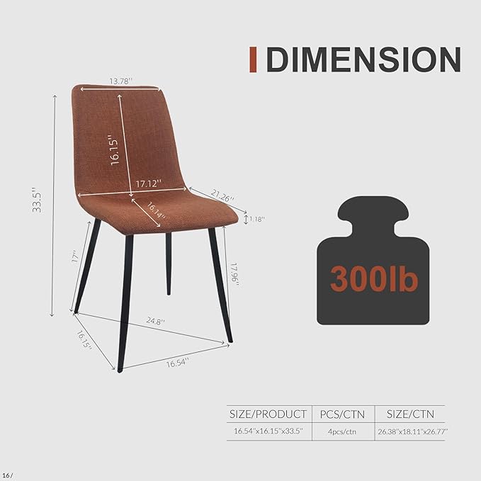 NicBex Dining Chairs Set of 4 Modern Upholstered Linen Dining Room Kitchen Chairs with Black Metal Legs,Side Chairs for Dining Room, Kitchen,Living Room, and Restaurants,Caramel - LeafyLoom