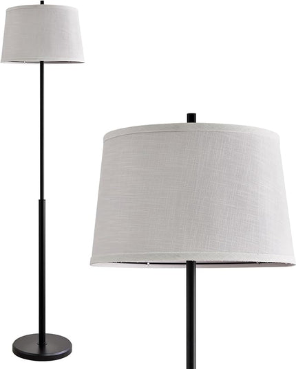 Oneach 61.75" Modern Floor Lamp for Living Room Industrial Floor Lamps Rotary Switch Standing Lamp Tall Pole Reading Lamp for Bedroom Study Room Office with White Bamboo Linen Lamp Shade - LeafyLoom