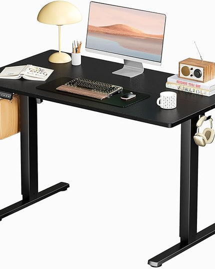 SMUG Standing Desk, Adjustable Height Electric Sit Stand Up Down Computer Table, 40x24 Inch Ergonomic Rising Desks for Work Office Home, Modern Lift Motorized Desktop Workstation, Black - LeafyLoom