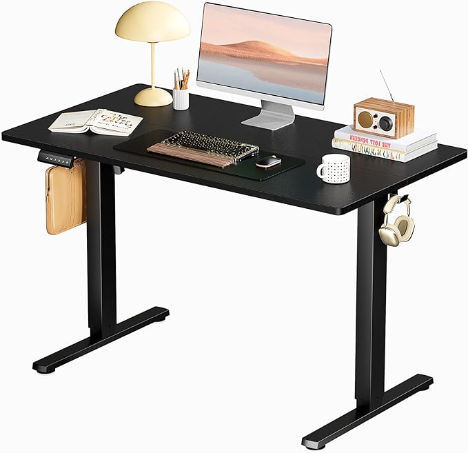 SMUG Standing Desk, Adjustable Height Electric Sit Stand Up Down Computer Table, 40x24 Inch Ergonomic Rising Desks for Work Office Home, Modern Lift Motorized Desktop Workstation, Black - LeafyLoom