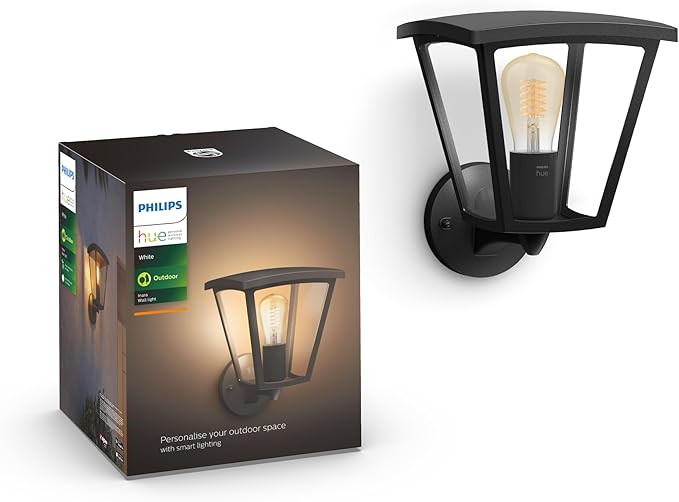 Philips Hue Inara Outdoor Smart Wall Light, Black - E26 White Filament LED Bulb - 1 Pack - Requires Hue Bridge - Control with Hue App and Voice - Weatherproof PhilipsHue