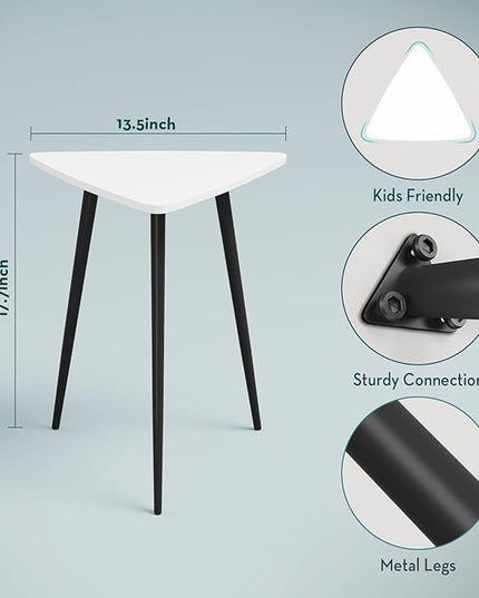 SAYGOER White End Table for Small Places Triangle Side Tables Modern Sofa Table for Living Room Bedroom Office Small Night Stand Metal Legs Bedside Table White Home Decor, Easy Assembly - LeafyLoom