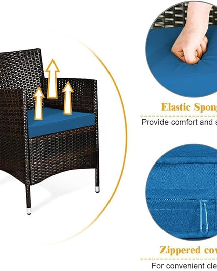 Goplus 4-Piece Rattan Patio Set, Outdoor/Indoor Wicker Conversation Set for Pool, Backyard, Lawn, Wicker Chairs and Sofa with Soft Cushion, Rattan Furniture with Tempered Glass Coffee Table - LeafyLoom