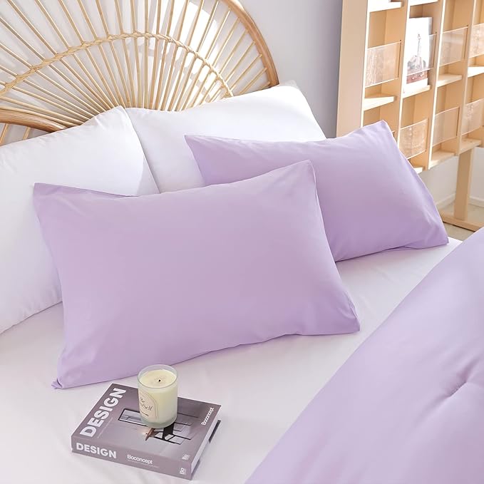 Lavender King Size Comforter Set 3 Piece Soft Microfiber Purple Comforters Set for Women and Girls Purple Lightweight Alternative Comforter for All Season (1 Comforter, 2 Pillowcases) - LeafyLoom