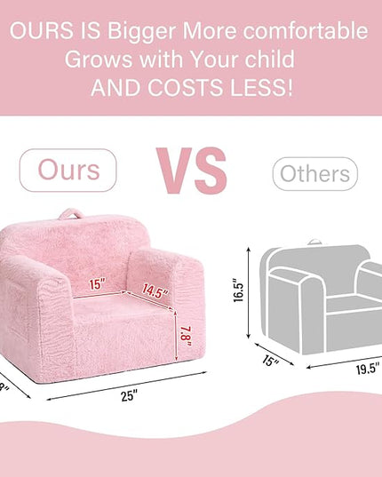 Tiita Toddler Chair Couch, Comfy Fold Out Kids Sofa, Lightweight Children Couch with Carrying Handle & Side Pockets, Kids Foam Armrest Read Sofa for Girl or Boy, Pink - LeafyLoom