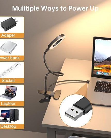 KEXIN Clip on Table Lamp 3 Color Modes 10 Brightness Eye-Caring Clamp Light Dimmable Reading Lamp 360° Rotatable Metal Gooseneck Desk Lamp Clamp Lamp Portable Small Desk Lamp for Home Office Work Lamp - LeafyLoom