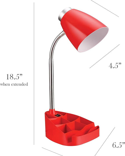 Simple Designs LD1002-RED Gooseneck Organizer Desk Lamp with iPad Tablet Stand Book Holder, Red - LeafyLoom