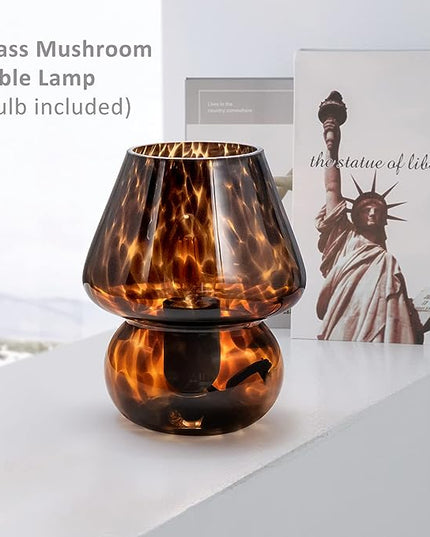 Mushroom Lamp Small Vintage Table Lamp for Bedroom Set of 2, Nightstand Bedside Lamp Translucent Glass Dimmable, Murano Aesthetic Home Decor for Living Room Kitchen Dorm Gift(Black) - LeafyLoom