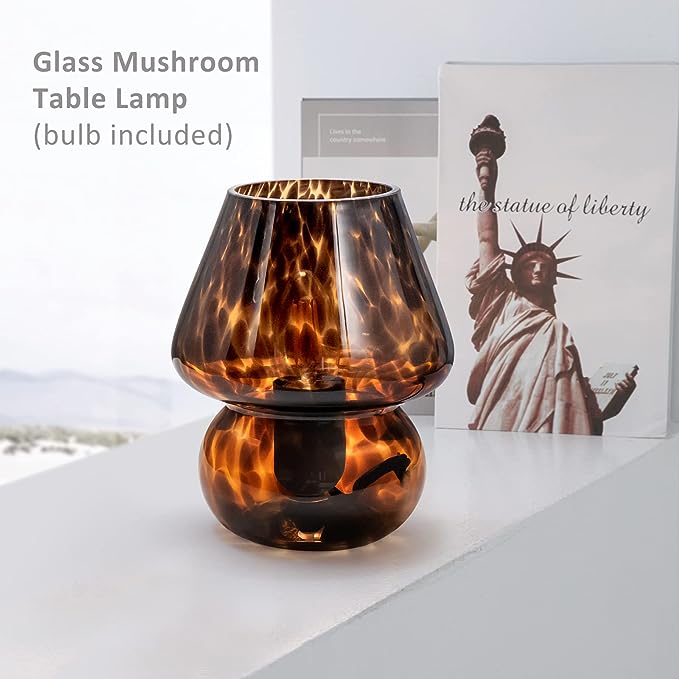 Mushroom Lamp Small Vintage Table Lamp for Bedroom Set of 2, Nightstand Bedside Lamp Translucent Glass Dimmable, Murano Aesthetic Home Decor for Living Room Kitchen Dorm Gift(Black) - LeafyLoom